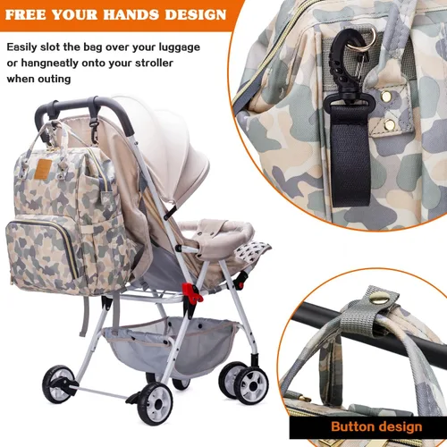 Miniatura 6 de LIMHOO Mochila para pañales para hombres y papá, bolsa de pañales de lona grande impermeable de camuflaje, bolsa para el cuidado del bebé