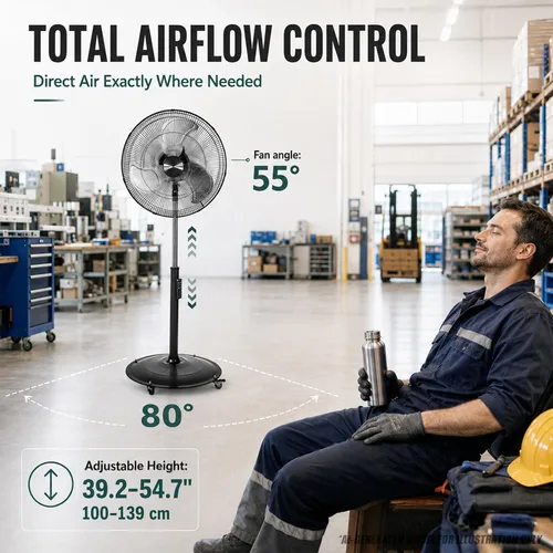 Miniatura 4 de Ventilador de pedestal oscilante de 18 pulgadas con control remoto, ventilador de pie de alta velocidad de 5000 CFM, motor de CC, 9 velocidades