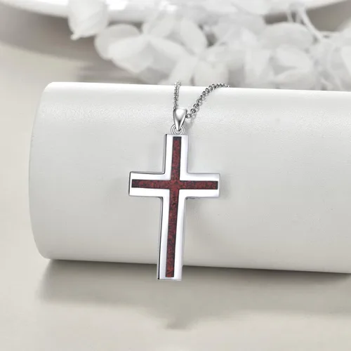 Miniatura 2 de YFN Collar de cruz de plata de ley con colgante de cruz religiosa, regalo cristiano para mujeres y hombres
