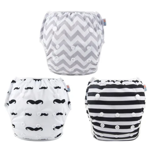Miniatura 106 de Alva, Pañales de bebé para nadar, paquete de 2 unidades, talle único, reutilizable, lavable y ajustable de 0 a 36 meses. Tamaño de 10 a 40 lbs