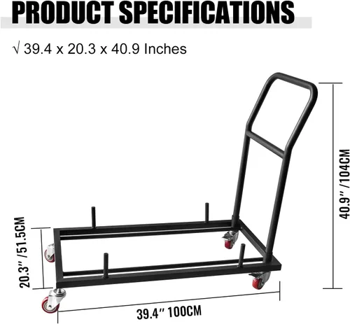 Miniatura 7 de Silla plegable Dolly para sillas plegables con 2 ruedas giratorias, estantes plegables de acero en forma de L para restaurante y cocina casera