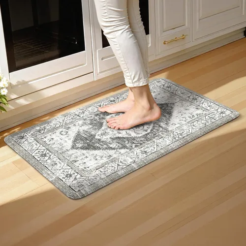 Miniatura 45 de KIMODE - Juego de 2 tapetes de cocina bohemios, antifatiga, antideslizantes, impermeables, ergonómicos, acolchados, cómodos, para lavandería, Caqui