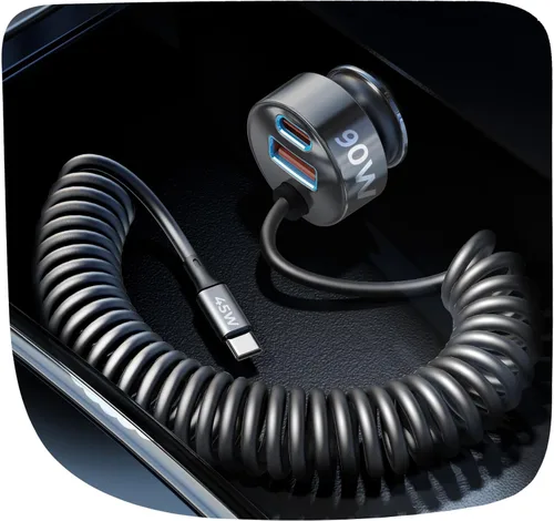 Miniatura 7 de LISEN - Cargador de coche con cable en espiral USB-C integrado de 36 pulgadas de 45 W, adaptador de encendedor de cigarrillos de carga rápida