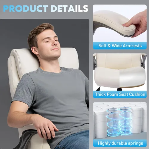 Miniatura 5 de MALOL Sillas ergonómicas de oficina de piel sintética de 300 libras, silla ejecutiva de respaldo alto y para computadora para el hogar con soporte
