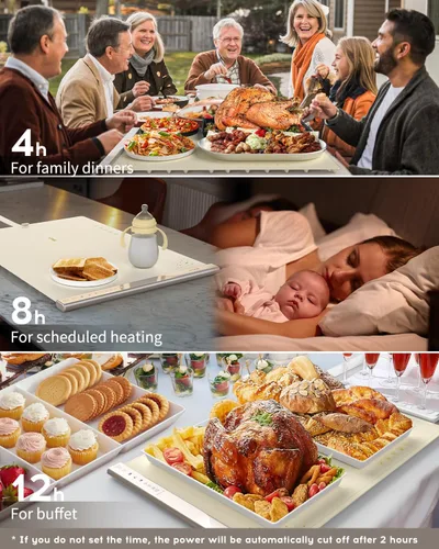 Miniatura 6 de VTAR Alfombra de Calentamiento de Alimentos Eléctrica para Bandeja de Servir en Buffet de Fiesta, Calentamiento de Doble Zona con Control