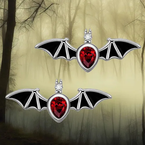 Miniatura 3 de Aretes hipoalergénicos de plata de ley con forma de murciélago con forma de calabaza y llama, murciélagos, para mujeres, adolescentes, niñas, orejas