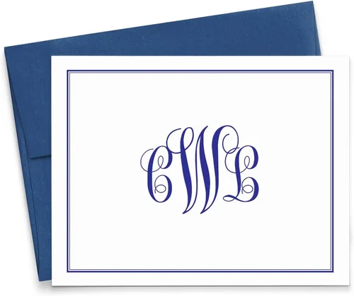 Miniatura 12 de Modern Pink Paper Juego de papelería con monograma de 3 letras para hombres o mujeres TARJETAS DE NOTAS PLANAS, tarjetas de notas con monograma