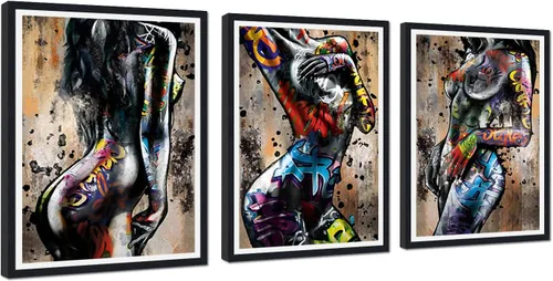 Miniatura 50 de Novatique 3 piezas de arte de pared sexy en blanco y negro para parejas desnudas, decoración de pared abstracta de amor para mujeres y hombres, arte