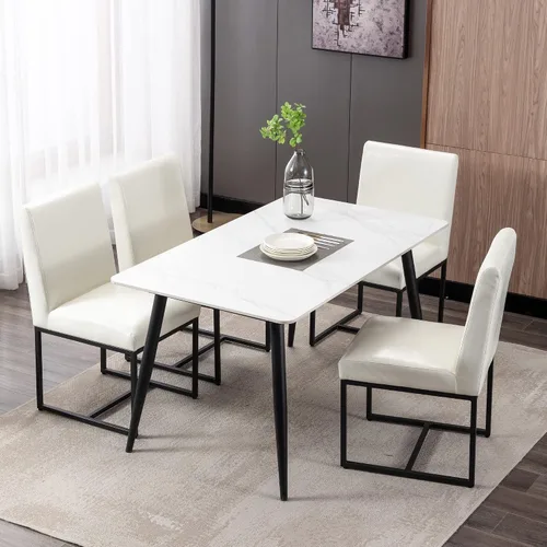 Miniatura 9 de BESTANO Sillas De Comedor - Juego de 2 sillas de comedor modernas negras tapizadas de piel sintética para cocina y comedor con marco de metal negro