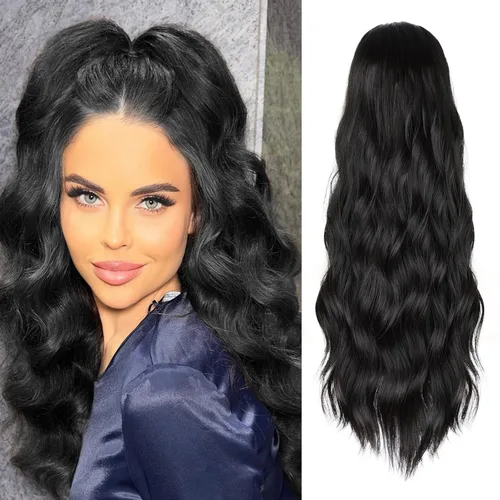 Miniatura 15 de FREEMEIGE Extensiones de cola de caballo largas onduladas con cordón para mujeres, extensiones de cabello con clip para cola de caballo, mezcla