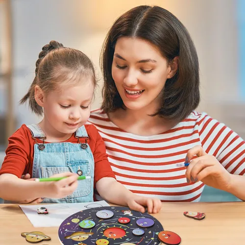 Miniatura 4 de Zeoddler Upgrated - Rompecabezas de sistema solar, juguetes para niños de 3 a 6 años, juguetes espaciales de madera, planetas para niños
