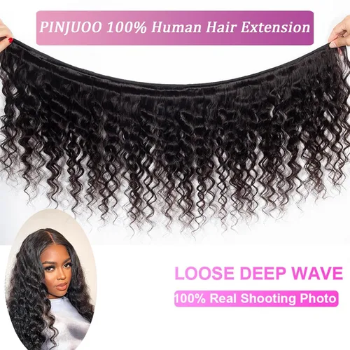 Miniatura 5 de Paquetes de cabello brasileño suelto de onda profunda con cierre, 3 paquetes y cierre de cabello humano de 10, 12, 14+10 pulgadas, 100% sin