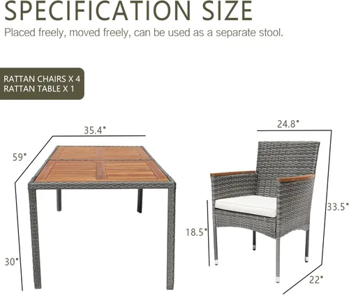 Miniatura 7 de Juego de 6 mesas y sillas de patio al aire libre de 2 piezas para 6 juegos de comedor de patio, juego de muebles de patio trasero para patio
