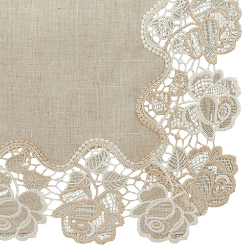 Miniatura 3 de SARO LIFESTYLE June Collection Camino de mesa con borde de rosas de encaje, 16 x 120 pulgadas, natural
