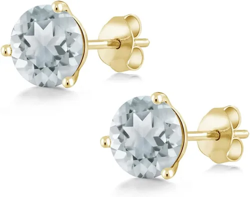 Miniatura 54 de Gem Stone King Aretes de oro de 14 quilates, 0.236 in, piedra natal redonda, Martini, 3 puntas, aretes de oro para mujer
