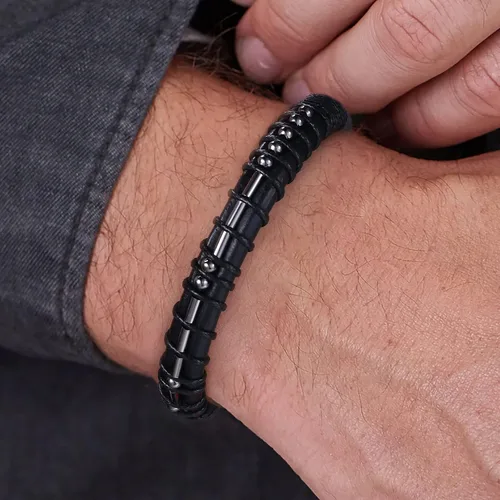 Miniatura 2 de Pulseras con código morse, regalos para hombres, cuentas de metal plomizo en pulseras de cuero para hombres, regalos inspiradores para hombres