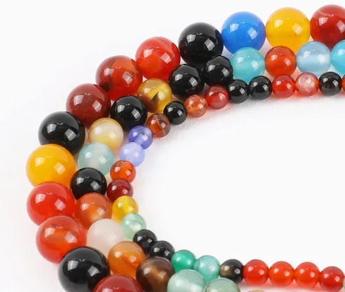 Miniatura 6 de 98 cuentas de piedra natural coloridas para la fabricación de joyas, cuentas redondas de ágata de piedras preciosas sueltas para pulseras, collares