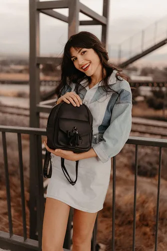 Miniatura 2 de ECOSUSI Mini mochila para mujer, bonita mochila pequeña con lazo para mujer, de cuero, con borla