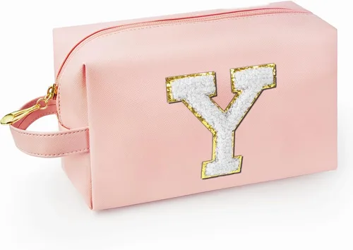 Miniatura 60 de Bolsa de maquillaje personalizada con inicial con asa, bolsa de cosméticos de preparación con bolsillo interior con cremallera, 8, 9, 10, 11, 12