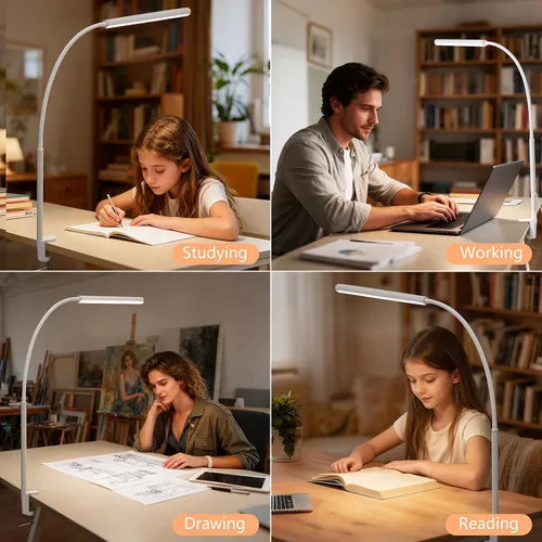 Miniatura 7 de Lámpara de escritorio LED FAPEMIH para oficina y hogar, luz de escritorio ajustable y flexible para el cuidado de los ojos con 5 modos y 10 ajustes