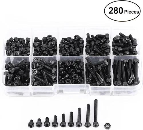 Miniatura 4 de Juego surtido de tornillos M3, 280 unidades, acero de aleación de grado 12.9, cabeza hexagonal, cabeza de botón, tornillos, tuercas y tornillos