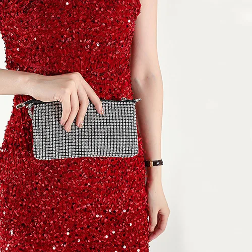 Miniatura 4 de Silver Clutch Women Rhinestone Evening Bag Wedding Crystal Bride Engagement Purse Fold Over Chain Crossbody Shoulder Bag