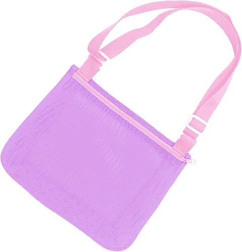 Miniatura 14 de UTTPLL Bolsa de playa de malla colorida ajustable para niños, bolsa de red de secado rápido para conchas marinas que recolecta arena juguete Rosa