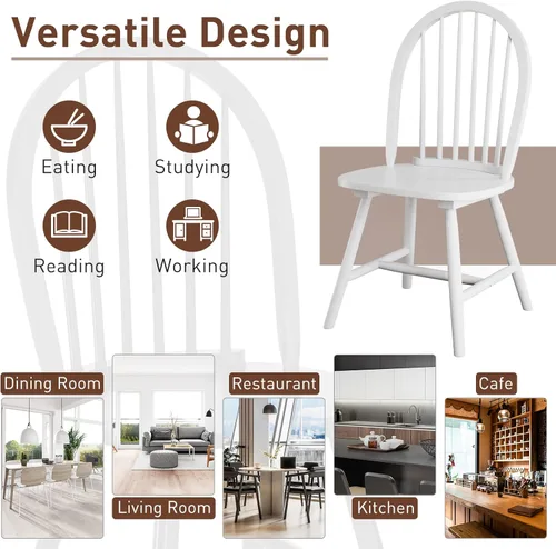 Miniatura 5 de POWERSTONE Juego de 6 sillas de comedor, sillas Windsor de madera con respaldo de husillo, silla de comedor de granja, silla de cocina, color blanco