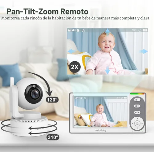 Miniatura 4 de HelloBaby Monitor de Bebé con Video de 4.3'' con Batería de 30 Horas, Monitor de Bebé con Pan-Tilt-Zoom Remoto Sin WiFi, Monitor de Bebé con Cámara