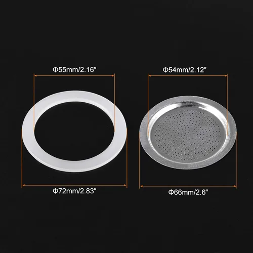 Miniatura 2 de MECCANIXITY Junta de silicona de 6 piezas de 2.165 x 2.835 in y 2 piezas de filtro de acero inoxidable de 2.598 x 2.126 in para 6 tazas de café Mocha