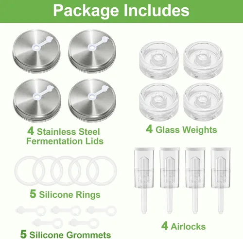 Miniatura 8 de Kit de fermentación para frasco de fermentación Mason de boca ancha, kit de encurtido/chucrut con 4 pesos de fermentación de vidrio, 4 tapas