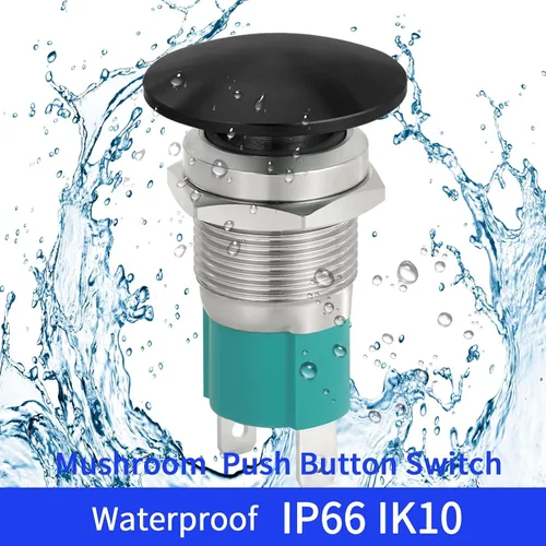 Miniatura 2 de Interruptor de botón de cierre de 10 Amp, 16 mm, con cabeza de hongo roja, impermeable, DC12V 24V 110V/120V 250VAC, SPST, de acero inoxidable