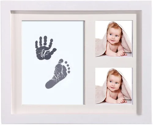 JIAN YA NA Babyprints - Kit de marco de fotos de huellas y huellas de recuerdo para bebé recién nacido, álbum de fotos para registro de ducha Blanco