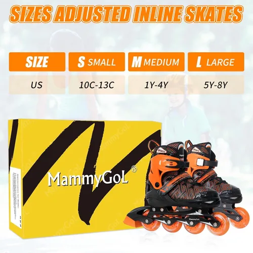 Miniatura 6 de MammyGol Patines en línea para niños y niñas Patines ajustables con ruedas iluminadoras Patines para principiantes Naranja