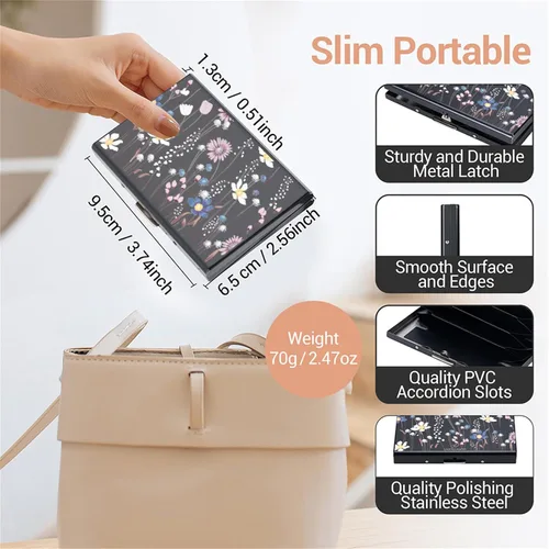 Miniatura 4 de BONSYL® Soporte para tarjetas de crédito, cartera delgada de metal con bloqueo RFID, con 6 ranuras para tarjetas, para mujeres y hombres.