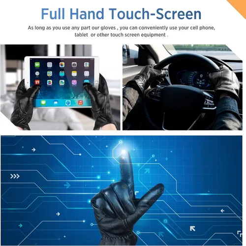Miniatura 4 de Alepo Genuine Sheepskin Leather Gloves for Men, Winter Warm Touchscreen Texting Cashmere Lined Driving Motorcycle Gloves