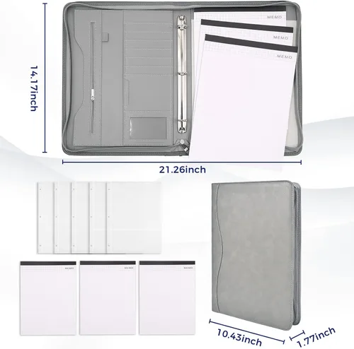 Miniatura 4 de Carpeta portafolios con anillas de 3 anillos, organizador de carpeta con anillas de 3 anillos, carpeta de cuero PU, planificador de negocios