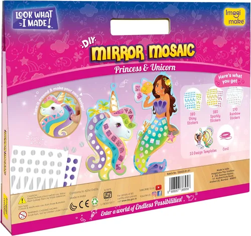 Miniatura 8 de Imagimake Mosaico de espejo - Princesa y unicornio 10 plantillas, más de 950 calcomanías Juego de arte de puntos de bricolaje Kits