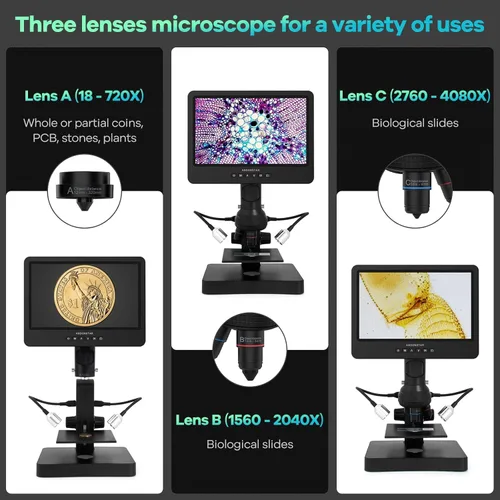 Miniatura 2 de Andonstar AD249S-P Microscopio digital HDMI de 10.1 pulgadas, grabación de video UHD de 4000 x 3 lentes 2160P, kit de microscopio biológico