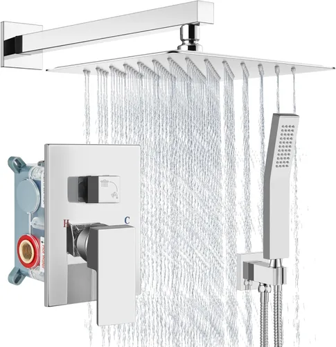 Miniatura 20 de Aolemi Sistema de ducha tipo lluvia de 12 pulgadas, cabezal de ducha cepillado Nikcel Combo Set con ducha de mano válvula de montaje en pared grifo