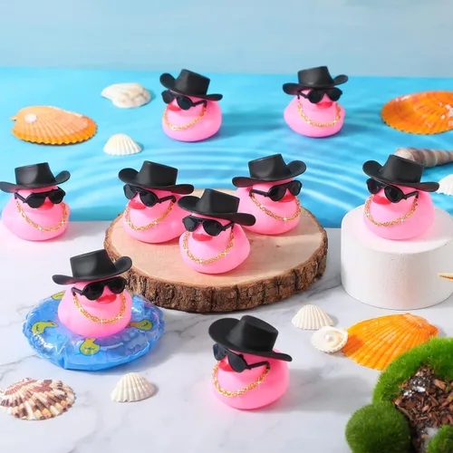 Miniatura 3 de Sotiff 48 Conjuntos Pato de Goma Pato Chillón Patos de Fiesta Adornos de Tablero de Coche con Mini Collar, Sombrero y Gafas de Sol para Ducha, Rosa