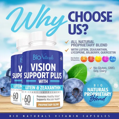 Miniatura 2 de Suplemento vitamínico para los ojos con luteína, zeaxantina, licopeno, arándano, quercetina y más, mezcla patentada totalmente natural que apoya