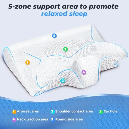 Miniatura 2 de SAHEYER Almohada cervical para el cuello, almohada ergonómica de espuma viscoelástica para aliviar el dolor de cuello y ronquidos, almohada