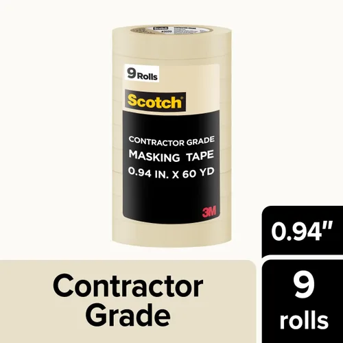 3M Scotch Cinta adhesiva de grado de contratista – 0.94 pulgadas x 60 yardas – Bronceado – 4 paquetes de contratistas de 9 rollos cada uno – Cinta
