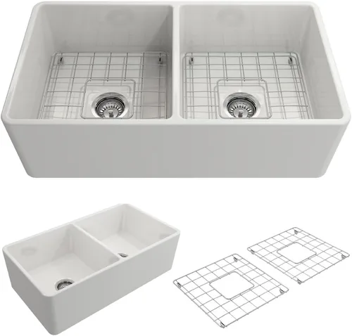 Miniatura 14 de BOCCHI Classico Farmhouse Fregadero de cocina de arcilla refractaria con frente de delantal de 20 pulgadas, un solo tazón con rejilla protectora