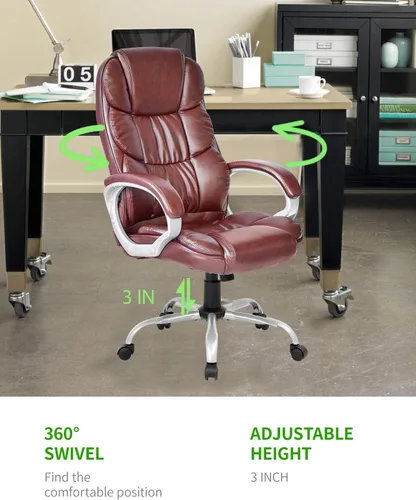 Miniatura 6 de Silla ergonómica de oficina con respaldo alto, silla de escritorio de altura ajustable, silla de computadora de piel sintética, silla moderna