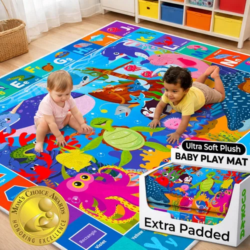 Miniatura 12 de QUOKKA Alfombra de juego para bebé para piso, alfombra ABC de superficie de felpa súper suave para niños pequeños y bebés, extra gruesa