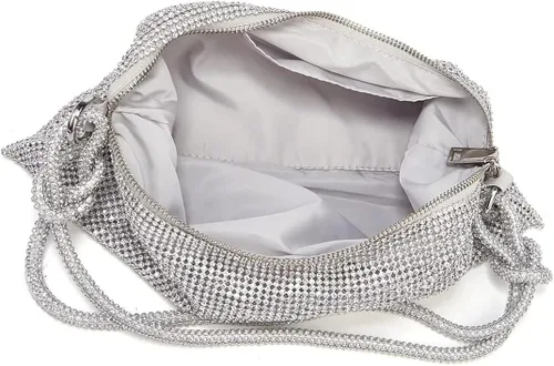 Miniatura 4 de Bolso Hobo con diamantes de imitación para mujer elegante bolso de noche brillante plateado con diamantes de imitación bolso dorado para graduación