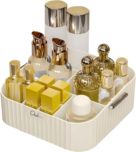 Miniatura 9 de DASITON Organizador de maquillaje acrílico, soporte para brochas de maquillaje con 9 ranuras, almacenamiento de maquillaje con asa, organizador