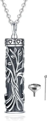 Miniatura 153 de Collar con colgante de urna de cenizas de cremación y árbol de la vida para mujer, plata de ley US1
